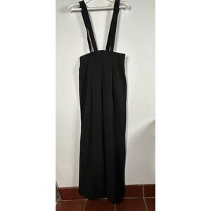 Stop Staring! Womens Suspender Style Jumpsuit Large Black Wide-Leg Stretch USA